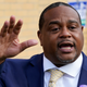 Ed Gainey, Pittsburgh’s first Black mayor-elect, talks with reporters after voting in Pittsburgh, Tuesday, Nov. 2, 2021. (AP Photo/Gene J. Puskar)